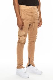 Heathered Cotton Blend Joggers (Color: Khaki, size: 3XL)