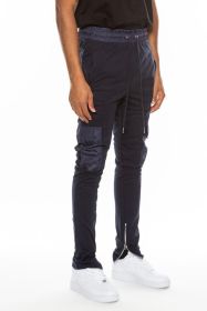 Heathered Cotton Blend Joggers (Color: NAVY, size: S)